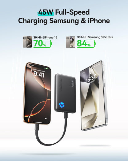 INIU Portable Charger, Ultra Slim 10000mAh 45W PD Power Bank, USB C in&Out Fast Charging Battery Pack, External Phone Powerbank Compatible with iPhone 16 15 14 13 Samsung S22 S21 Google iPad etc