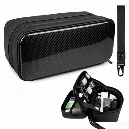 T-carbon Carbon Fiber Lightweight Men's Travel Toiletry Bag, Waterproof Protective Hard Shell Hanging Dopp Kit with Dual Pockets, Shaving Grooming Organizer, Compact Travel Essentials, Black