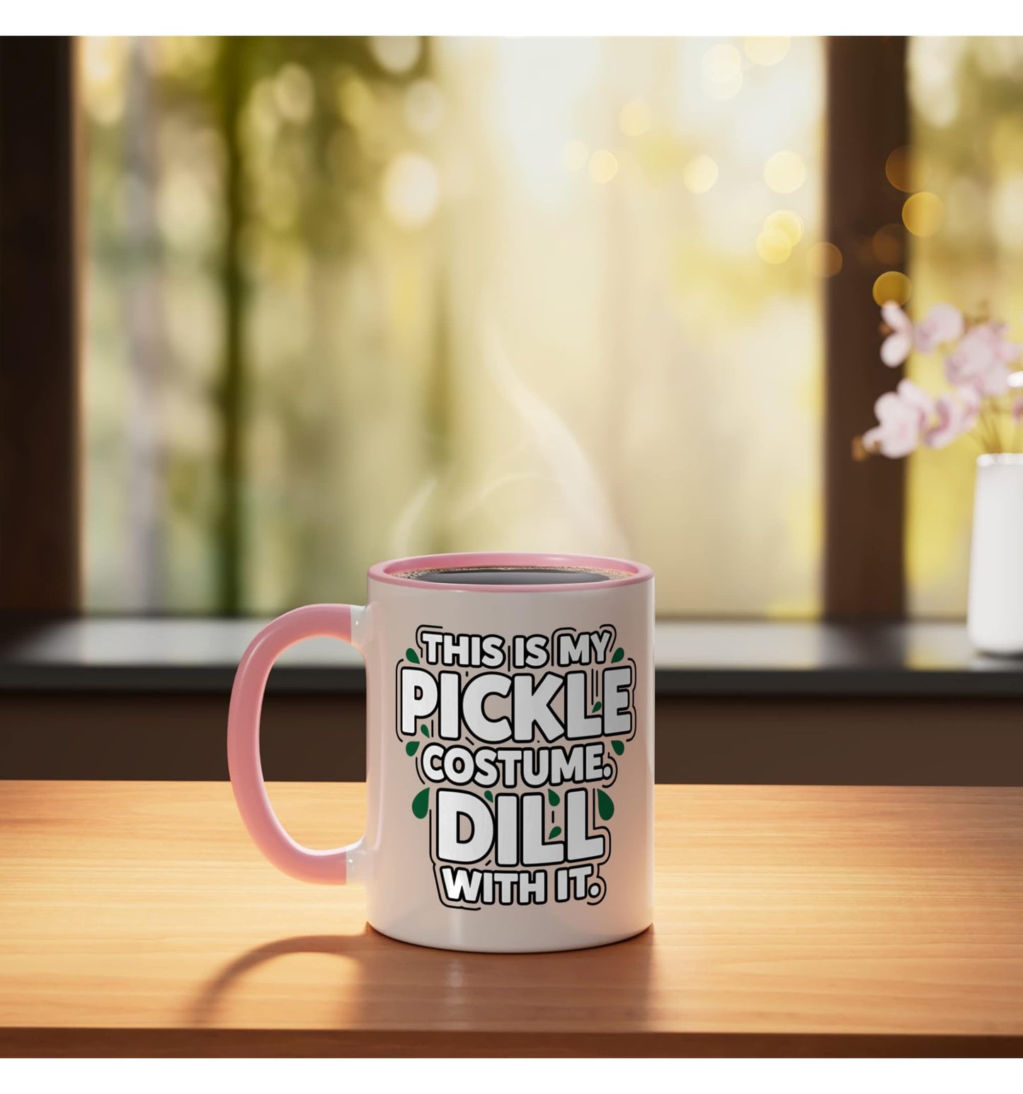 Halloween Pickle Costume - This Is My Pickle Costume DILL WI Ceramic Mug, Pink/White