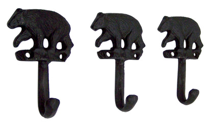 Wowser Rustic Black Bear Cast Iron Wall Hooks, Set of 3, 5 Inches