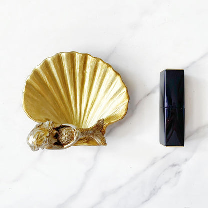 Jewelry Dish, Resin Mermaid Shell Dish Ring Holder Jewelry Organizer Trinket Dish, Golden Mermaid Shell Statue Home Decor for Home Office Desktop Bookshelf