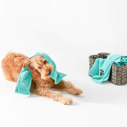 Bone Dry Pet Grooming, Embroidered Microfiber Towel Drying Collection, 15x30, Aqua