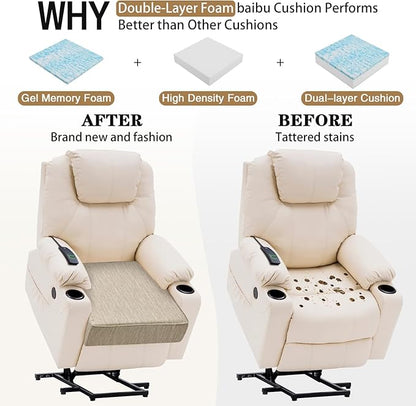 baibu Dual-Layer Gel Memory Foam Recliner Cushions for Elderly, 18x18x4 Inch Thick Non-Slip Recliner Seat Cushion Suitable for Couches, Armchair, Wheelchair, Beige