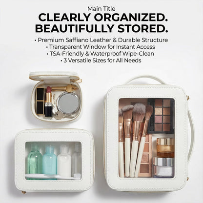 LAZYTAIL Makeup Bag | Transparent Toiletry Bag | Portable Waterproof Makeup Storage Bag | Travel-Specific Skincare Storage Bag | 2 Sets, L+M+MINI (White+Black)