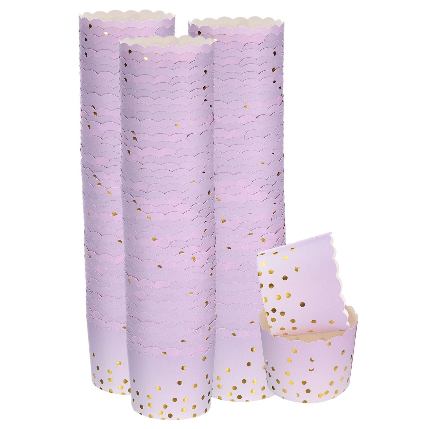 HARFINGTON 150Pcs Colorful Paper Baking Cups 6oz Cupcake Wrappers Scalloped Muffins Liners Disposable Greaseproof Containers for Birthday Party, Gradient Purple