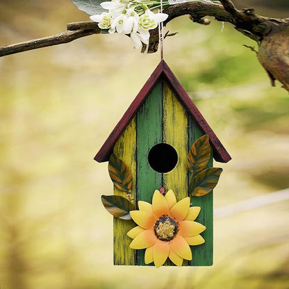 Morning View Wooden Bird Houses for Outside Decorative Hanging Nest Box Birdhouse Spring for Outdoor Small Birds Bluebird Finch Cardinals Wren Garden Yard 9.37 Inch Tall (Green)