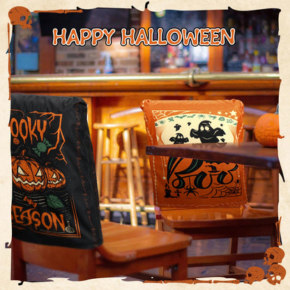 Moukeren 6 Pcs Halloween Chair Cover Set Gothic Halloween Decor Stretch Dining Chair Back Covers Witch Skeleton Pumpkin Black Cat Bat Seat Covers Farmhouse Dining Seat Protector for Home Kitchen Decor