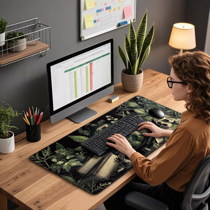 Mcapirivo Gothic Dark Botanical Large Gaming Mouse Pad 31.5"x15.7"｜XXL Desk Mat, Non-Slip Rubber Base & Stitched Edges - Extended Waterproof Mousepad for PC/Laptop/Office/Home Decor