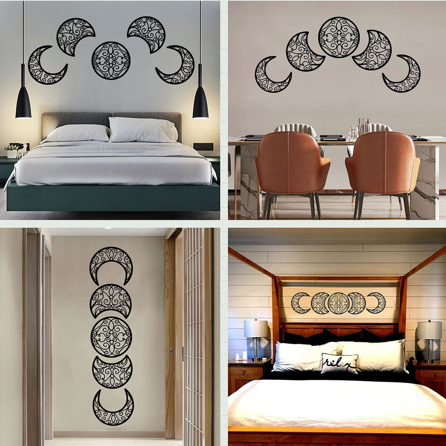 ASMANNA 5 Pieces Moon Decoration Wall Decoration Wooden Moon Phase Wall Hanging Bohemian Style Bedroom Home Wall Decor Bohemian Lunar Aesthetic Art for Bedroom Living Room Dorm Apartment Office(black)