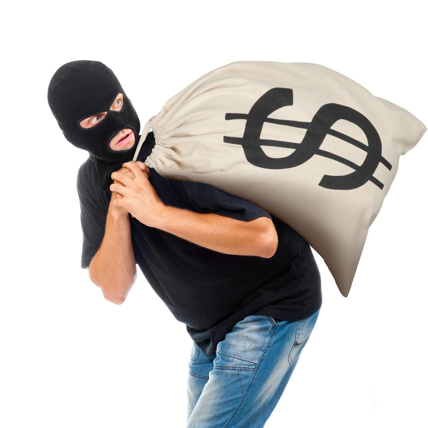 Boao 19.7 x 15.8 Inch Extra Large Money Bags Prop Money Dollar Sign Drawstring Canvas Bag with Dollar Symbol for Toy Favor Cosplay Themed Party