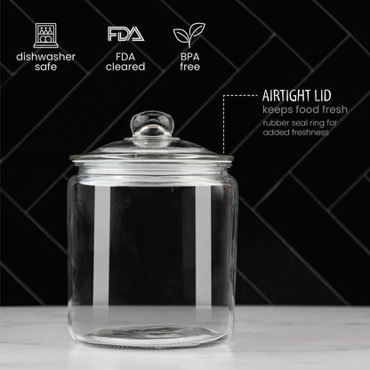 1 Gallon Glass Cookie Jar with Lid – Glass Jar with Lid - Airtight Food Storage Container for Cookies, Candy, Flour, Dog Treats – Clear Large Kitchen Jar for Pantry - Glass Containers with Lids