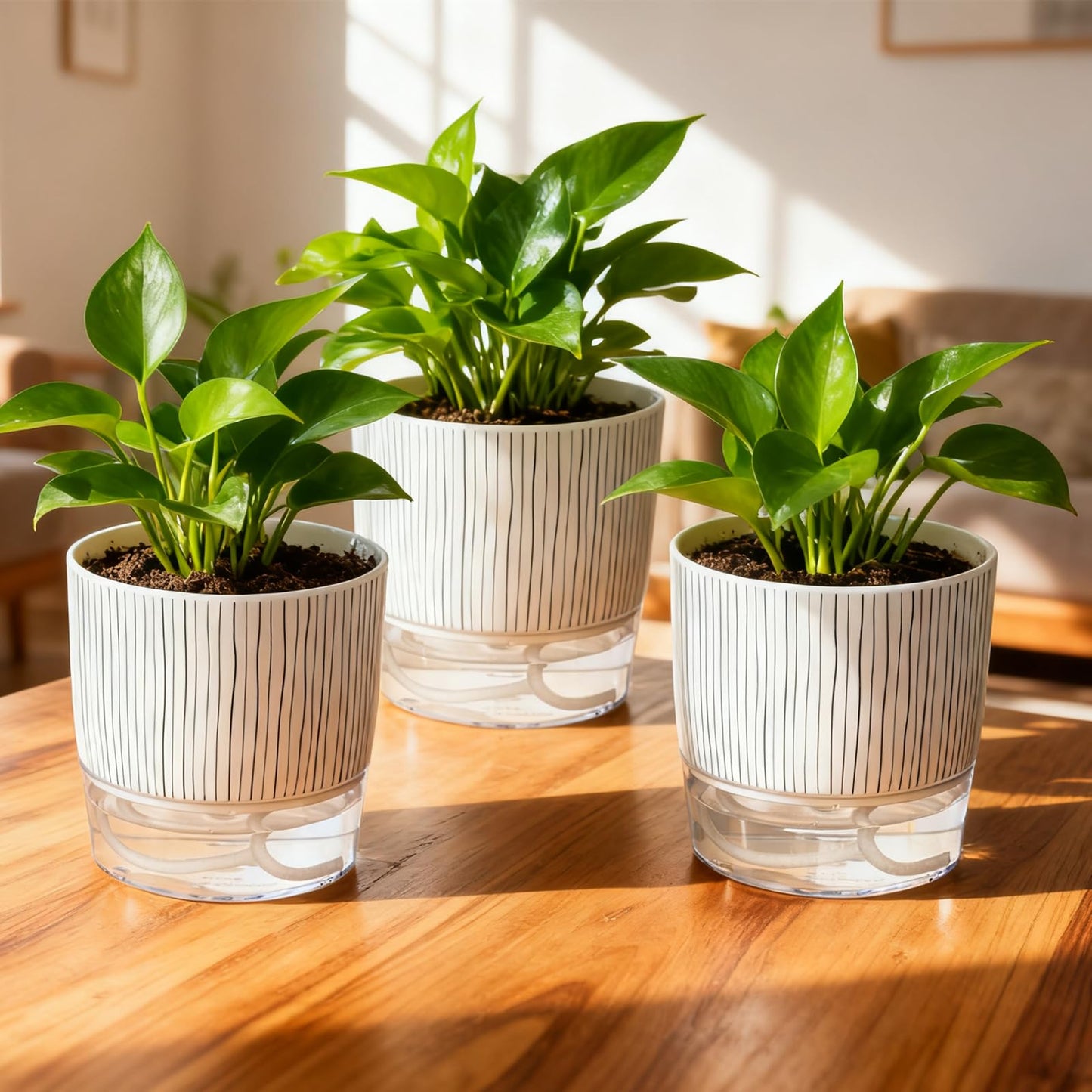 CWYEYE 3 Pack Self Watering Pots Set, 5.5 Inch Self Watering Pots for Indoor Plants, Planter Pot with Wick Rope and Reservoir for African Violet, Spider Plant, Orchid
