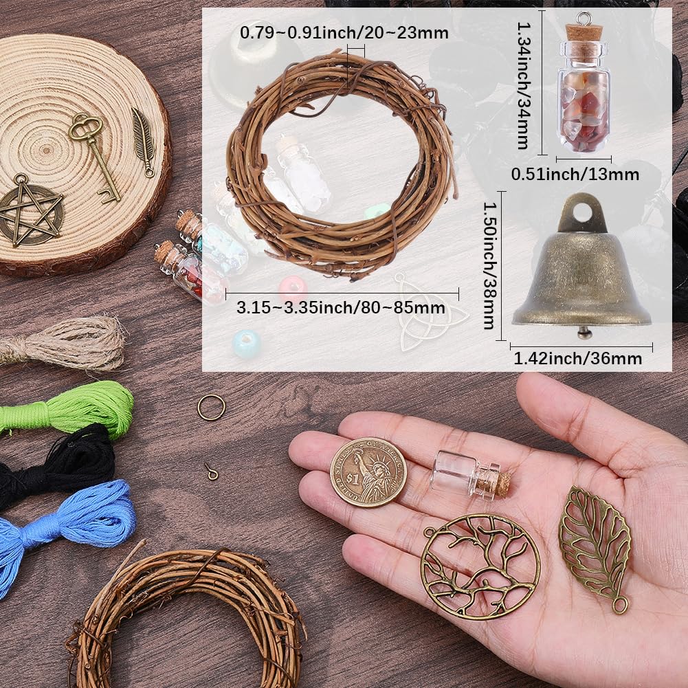 SUNNYCLUE 108Pcs Witch Bells for Protection DIY Witch Bell Ornaments Antique Boho Wishing Bottle Wreath Witchcraft Magic Witchy Bells Wind Chime Decoration for Door Knob Hanger Decor Home Gift