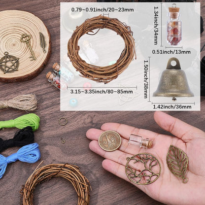 SUNNYCLUE 108Pcs Witch Bells for Protection DIY Witch Bell Ornaments Antique Boho Wishing Bottle Wreath Witchcraft Magic Witchy Bells Wind Chime Decoration for Door Knob Hanger Decor Home Gift
