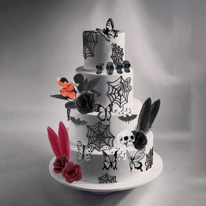 TSVATE Gothic Cake Decorations - 26PCS Black Cake Toppers with Red Black Rose, Skull, Butterfly Cupcake Toppers for Goth Birthday, Wedding, Halloween