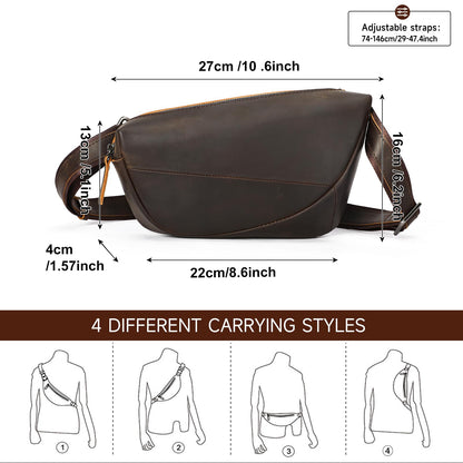 NIUCUNZH Genuine Leather Mens Sling Bag for Women Vintage Small Crossbody Bags Purse for Hiking Travel Chest Daypack (darkbrown)