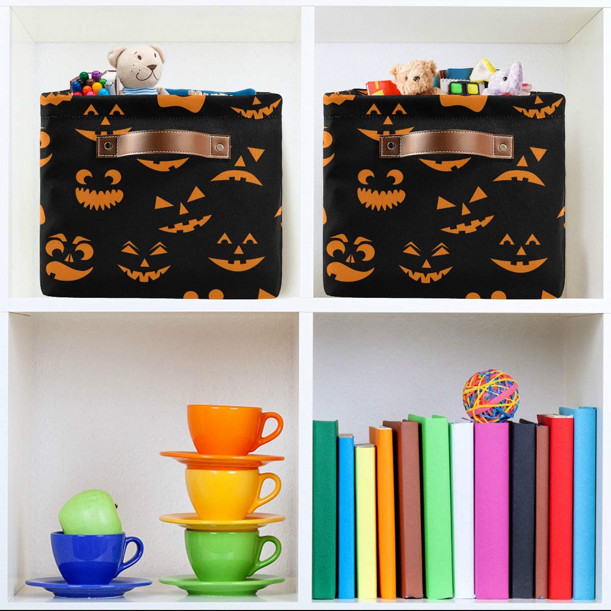 WELLDAY Halloween Basket Cute Halloween Baskets with Handles Collapsible Organizer Box Shelf Storage Baskets for Holiday Home Decor 1PC