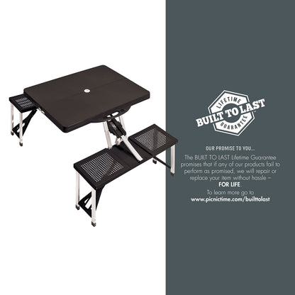 PICNIC TIME Picnic Table Portable Folding Table with Umbrella Hole and Bench Seats for Four for Tailgating, Picnics, and Beach, Collapsible to Suit-Case Style for Easy Transport, Lightweight, (Black)