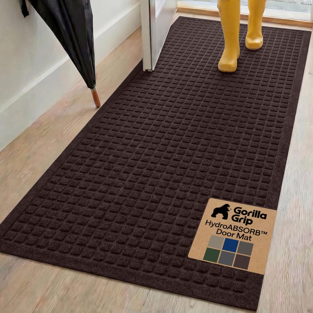 GORILLA GRIP® Ultra Absorbent Front Door Mat Outside Entrance 72x24, Traps Dirt and Moisture, HydroABSORB Indoor Outdoor Doormat Holds Up to 2.75 Cups Water, Stain & Fade Resistant Welcome Mat Coffee