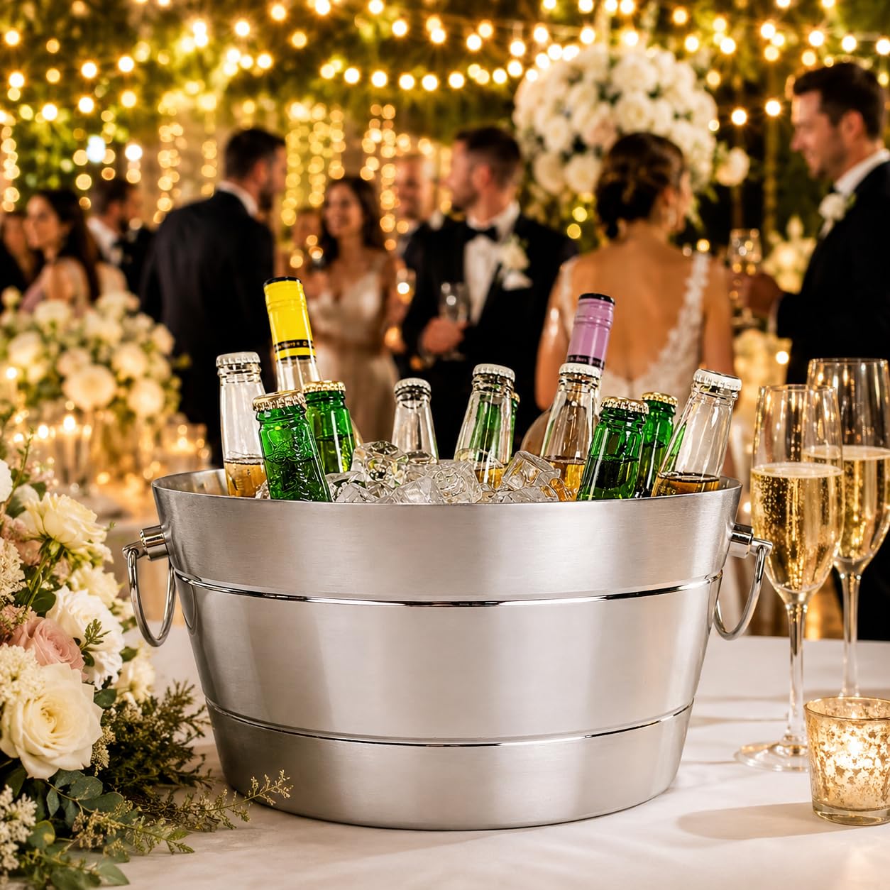 BREKX Stainless Steel Ice Bucket for Parties, Double Wall Insulated Anchored Brushed Drink Tub & Wine Bucket with Double Hinged Handles, Drink Chiller for Parties, 12QT (3 Gallon), 100% Leak Proof