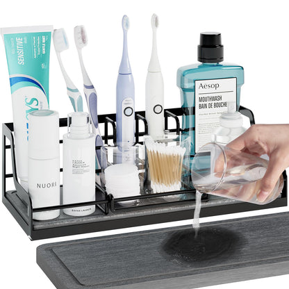 NANAGIFTREE Toothbrush Holders, Bathroom Organizers and Storage with Instant Drying Stone, 6 Slots Bathroom Accessories with Adjustable Toothpaste Holders, Bathroom Counter Organizer, Black