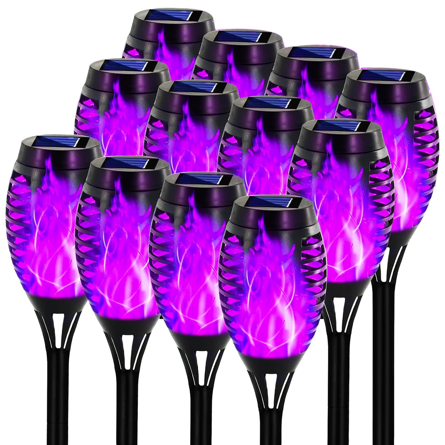 Swingers Solar Lights Outdoor,Halloween Solar Torch Lights with Flickering Flame,Waterproof Outdoor Garden Lights for Outside Patio Pathway Yard Decorations(12, Purple)