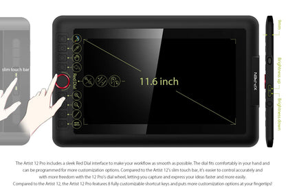 XPPen Artist12 Pro 11.6" Drawing Tablet with Screen Pen Display Full-Laminated Graphics Tablet with Tilt Function Battery-Free Stylus and 8 Shortcut Keys(8192 Levels Pen Pressure and 72% NTSC)