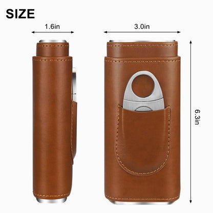 cgaplus 3-Finger Leather Cigar Case with Cutter Cedar Wood Lined Cigar Humidor Portable Travel Cigar Case(Brown)
