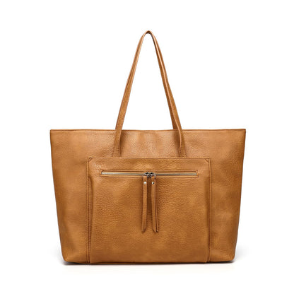SharPlus Large Vegan Leather Tote Bag for Women with Zipper Shoulder Purse and Handbags for Travel & Work (camel)
