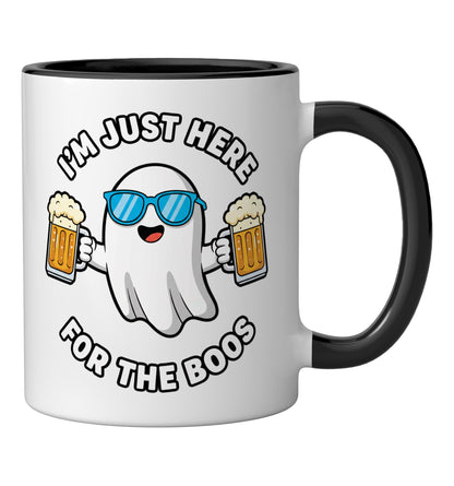 Halloween I'm Just Here The Boos Ghost Beer Funny Design Ceramic Mug, Black/White