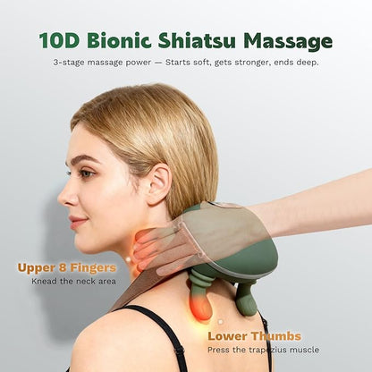 N7 Bionic Neck and Shoulder Massager, Heated Real-Hand Massagers with Fingers for Back Muscle Pain Relief, Portable & Lightweight Design