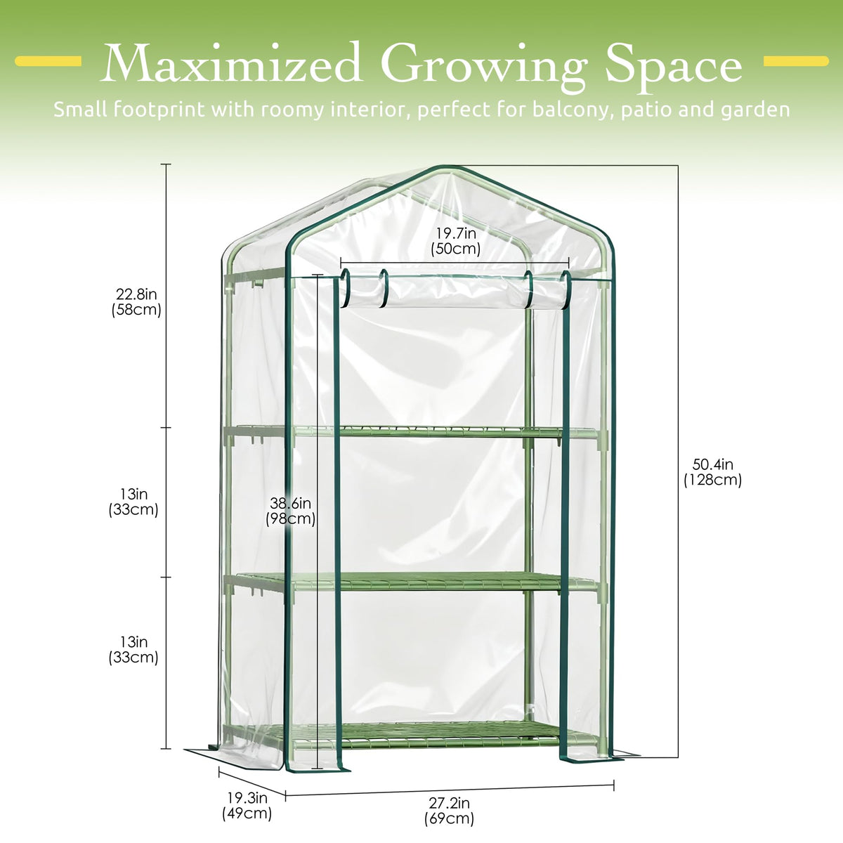 OnlyGarden Mini Greenhouse for Outdoor Indoor, 3 Tier Shelves Small Green House for Winter, Portable Greenhouses with PE-Coated Metal Frame Heavy Duty PVC Cover, Plant Rack Stand House 2.3x1.6x4.2ft