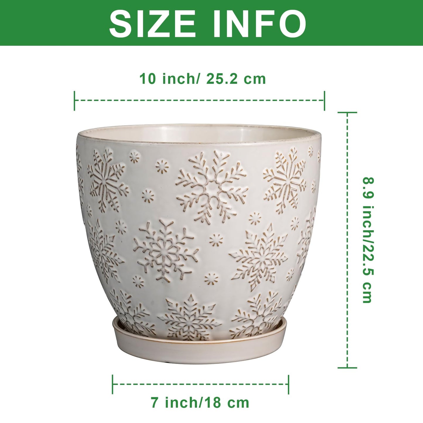MPotTo 10 Inch Ceramic Planter Pot Large Plant Pot for Indoor Plants Outdoor Round Flower Pot with Drainage Hole and Saucer for Home Garden Decor White