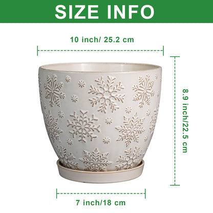 MPotTo 10 Inch Ceramic Planter Pot Large Plant Pot for Indoor Plants Outdoor Round Flower Pot with Drainage Hole and Saucer for Home Garden Decor White