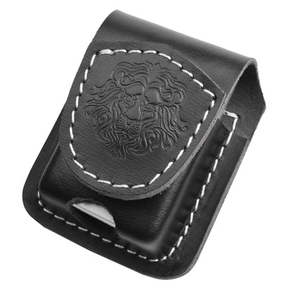 Handmade Fliptop Leather Lighter Pouch Holder Case with Pocket Belt Loop (Lion-Black)