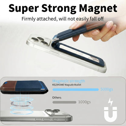 KEZiHOME for MagSafe Phone Wallet, Genuine Leather 5-6 Card Holder[RFID Blocking] with Adjustable Stand, Magnetic Wallet for Men compatible with iPhone 17/16/15/14/13/12 Series (Royal Blue/Brown)