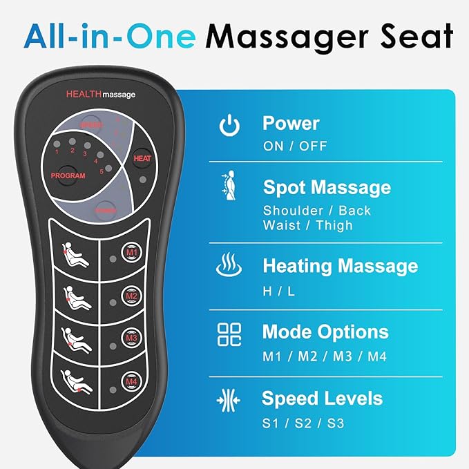 Back Massager with Soft Plush Fabric Cover, Massage Seat Cushion with 8 Vibration Motors & 2 Heating Levels, Chair Massager for Recliner, Office Chair, Sofa Use, Gifts for Dad Mom