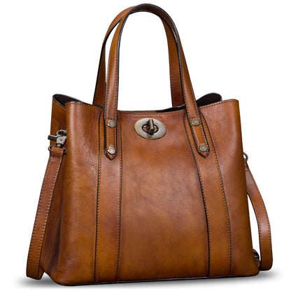 Genuine Leather Handbags for Women Satchel Purses Vintage Handmade Shoulder Bag Cowhide Top Handle Handbag Totes (Brown)