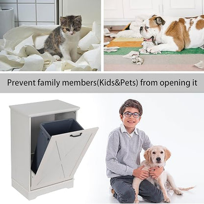 13 Gallons Tilt Out Trash Can Cabinet, Wooden Trash Can Cabinet Tilt Out Pet Proof Hidden Garbage Cabinet for Kitchen, Antique White
