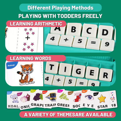 ISMETACU Upgraded Dinosaur Math Balance Toy with Number Blocks, Letter Cubes & 32 Learning Cards, Montessori Learning & Education Toys for Ages 3–7,Ideal Gift for Kids (Upgraded Blue)
