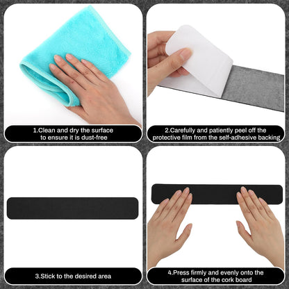 Thboxes 8 Pack Felt Bulletin Board Strips, 13x2 Inch Self Adhesive Felt Pin Boards with 50 Pushpins and 10 Wooden Clips Push Pins, Cork Board for Walls Home Office Decor(Black White Gray)