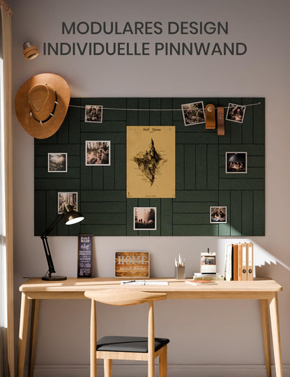 Bumusty Large Cork Board Alternative-36 x 24" Felt Bulletin Board Tiles, with 30 Pushpins, 40 Adhesive Tabs, Bold-Stripe 6-Pack, Cork Boards for Office Push Pin Board Felt Board-Pine Green