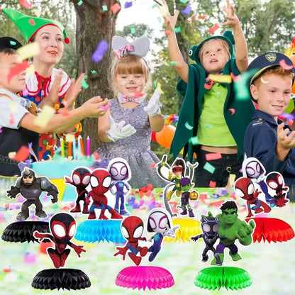 7Pcs Spide and His Friends Honeycomb Table Centerpiece, Cartoon Birthday Party Supplies Table Decorations for Kids Party Decorations