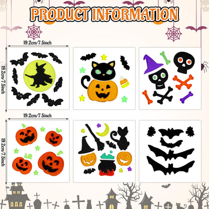 Sinload 6 Sheets Halloween Window Gel Clings Pumpkin Bat Witch Decal Stickers for Halloween Home Party Window Decorations