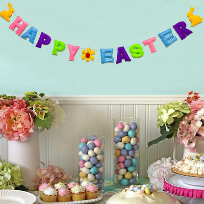Meygajoe Pre-Strung Reusable Happy Halloween Banner Felt Garland Happy Holiday Sign for Halloween Party Decorations Indoor Outdoor Décor Wall Mantel Fireplace Party Supplies (Happy Easter)