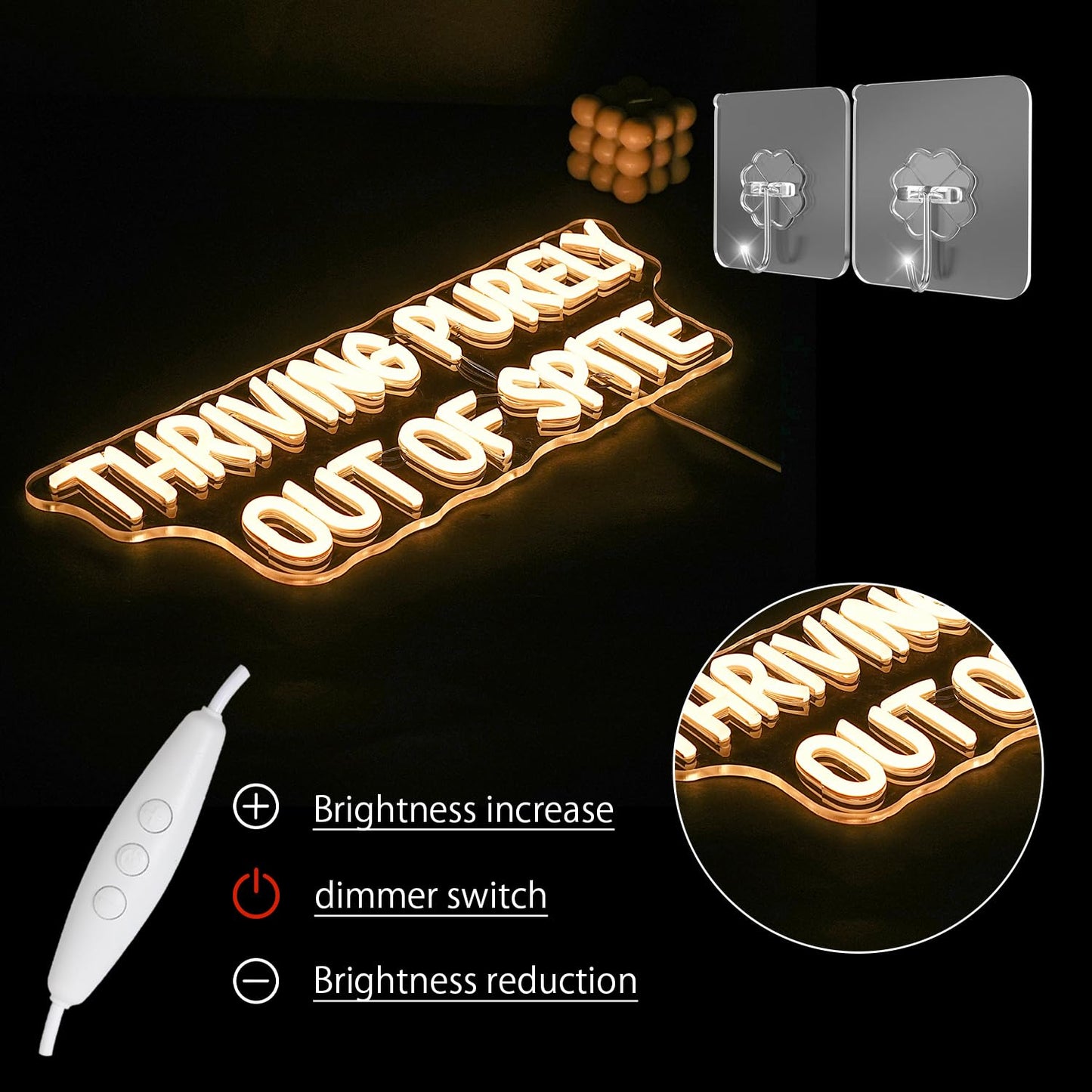 LULANMP Thriving Purely Out Of Spite Neon Sign for Wall Decor Warm Letter Neon Light Motivational Quotes LED Sign Halloween Neon Light Sign for Classroom Bar Home shop Decoration