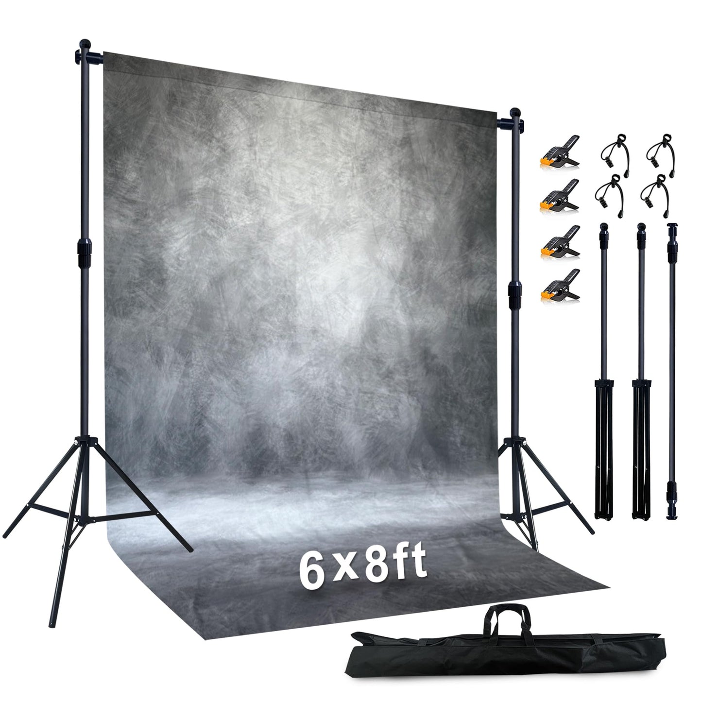 6.5x6.5 ft Photo Backdrop Stand with 6Wx8H ft Abstract Backdrop,Grey