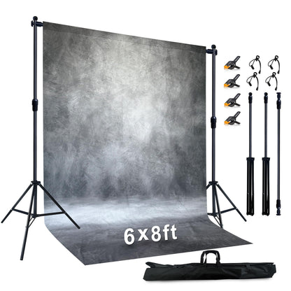 6.5x6.5 ft Photo Backdrop Stand with 6Wx8H ft Abstract Backdrop,Grey