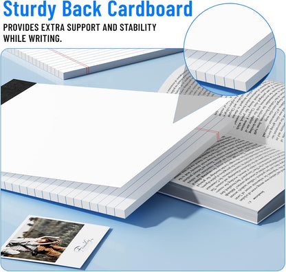 2pcs Legal Pads 8.5 x 11, Notepads 8.5 x 11 Inch, White Note Pads Clear Print Writing Pads of Paper, Memo Pads , Perforate Legal Notepads Paper , Wide Ruled Lined with Sturdy Back,50 Sheets/Pack