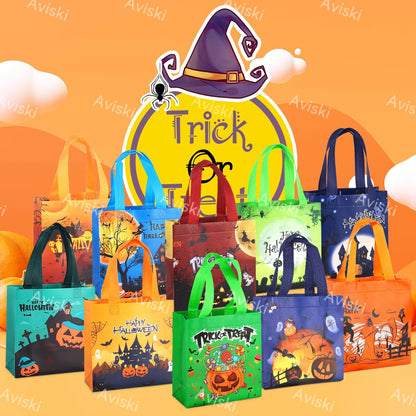 Aviski 20PCS Halloween Trick or Treat Totes, Small Multifunctional Non-Woven Halloween Bags for Gifts Wrapping, Party Supplies